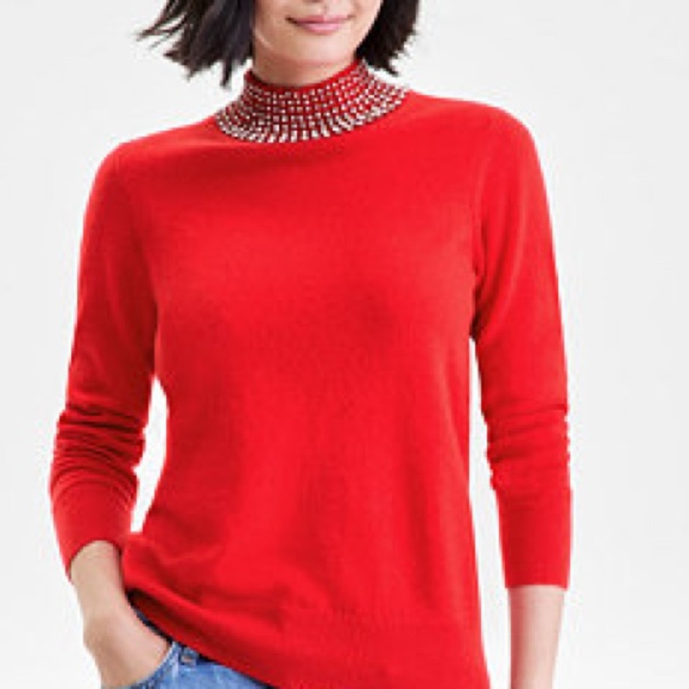 CHARTER CLUB 100% Cashmere Rhinestone Embellished Red Sweater Sz Large $229